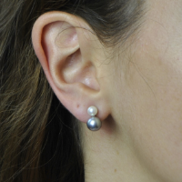 Boucles d'oreilles clous double perle grise et blanche