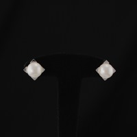 Boucle Carré Perle Blanche Argent Rhodié