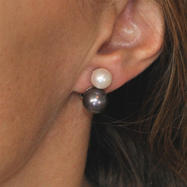 Boucles d'oreilles Clips 2 perles Blanche 8mm Noire 10mm Rhodié · Simon &  Simon ·