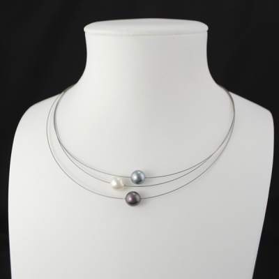 Collier Original Trilogie Perles Blanc Gris