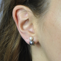 Boucles d'oreilles Clips double perle blanche et grise