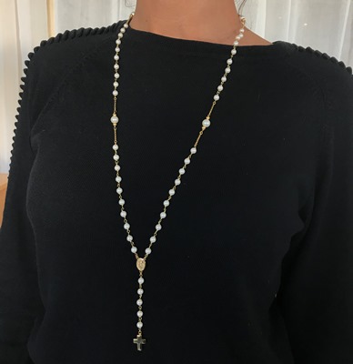 Collier Chapelet Croix Perle Blanche