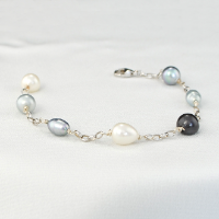 Bracelet Mailles et Perles Nuances Gris Noir