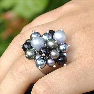 Grosse bague perles Saphir argent Audrey (L)