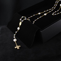 Collier Chapelet Evolutif Croix Perle Grise Blanche