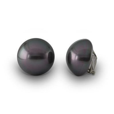 Boucles d'oreilles clips cabochons nacrées gris foncé