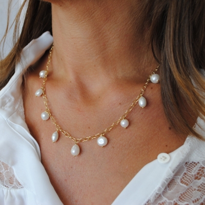 Collier Chaîne Perle Blanches Moderne
