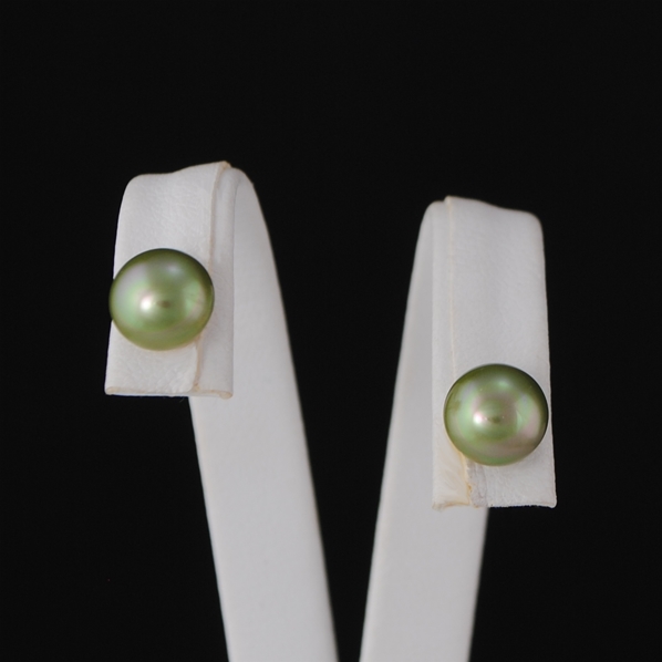 Boucle d'oreille chat, perles en verre vert olive, transparent