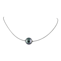 Collier solitaire perle nacrée grise 12 mm Margot