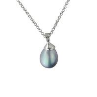 Pendentif Goutte Perle nacrée grise 10x14mm & finition Rhodiée