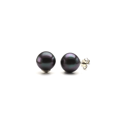 Boucles d'oreilles clous perles noires irisées