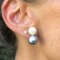 Boucles d'oreilles Clips double perle blanche et grise