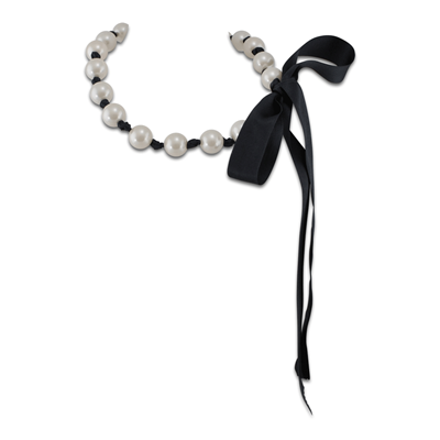 Collier De Perles Blanches Et Noires Avec Broche Rose Noire Marionnaud - Perles Classiques