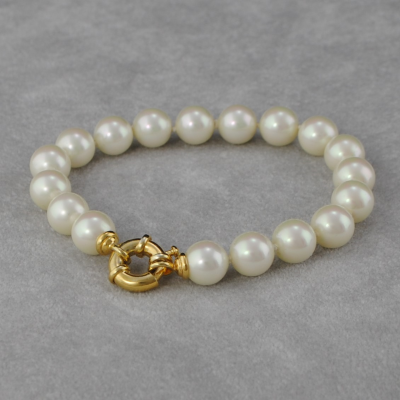 Bracelet perles blanches 9 mm et fermoir Marin