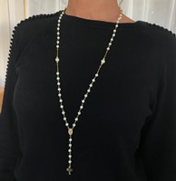 Collier Chapelet Croix Perle Blanche