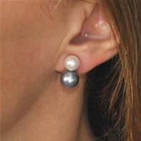 Boucles d'oreilles Clips double perle blanche et grise