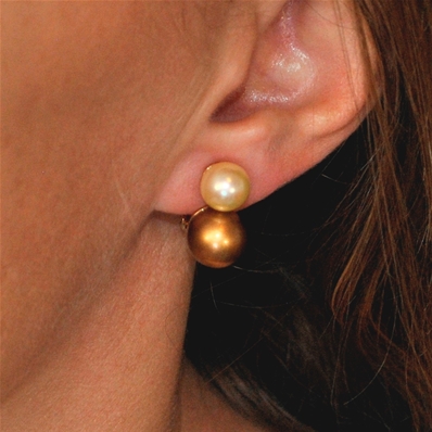Boucles d'oreilles deux perles mordoré
