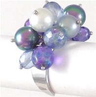 Bague en perles violettes lavande & argent rhodié Audrey (M)
