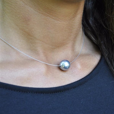 Collier solitaire perle nacrée grise 12 mm Margot