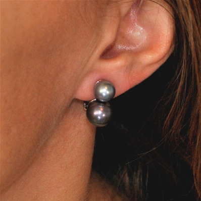 Boucles d'oreilles Clips deux perles Grise Noire