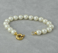 Bracelet perles blanches 9 mm et fermoir Marin