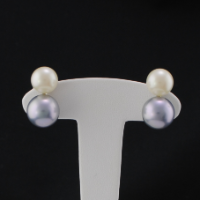 Boucles d'oreilles Clips double perle blanche et grise