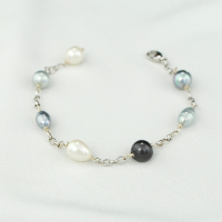 Bracelet Mailles et Perles Nuances Gris Noir