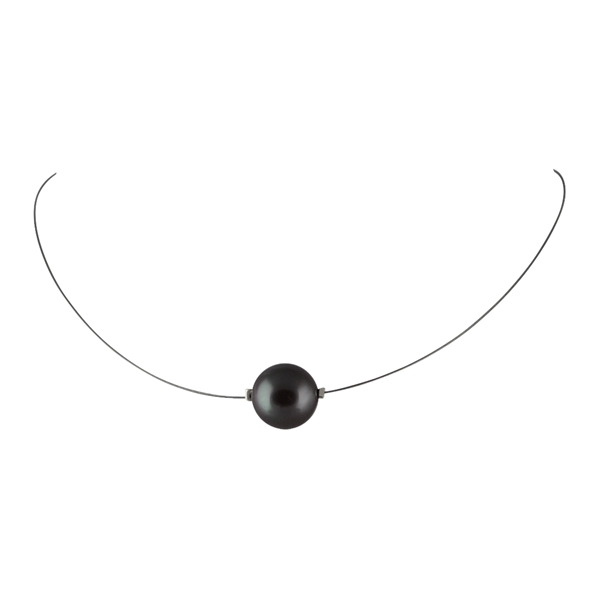 Collier avec perle noire irisée Solitaire & câble gainé · Simon