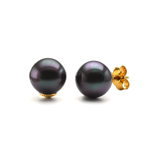 Boucles oreilles perles Noires clous Plaqué Or 12 mm · Simon & Simon ·  puces perles noires