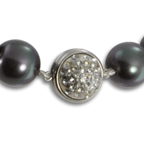 Collier Perles Noires 16 mm mi-long 47cm de marque ��� Simon & Simon ���  cristaux swarovski