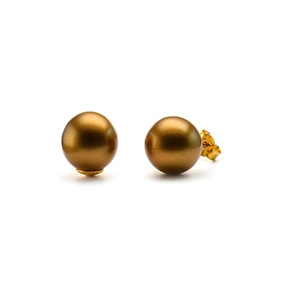 Boucles d'oreilles clous perles bronze doré laquées