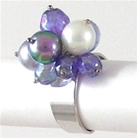Petite Bague en perles violettes lavande & argent rhodié Audrey (S)