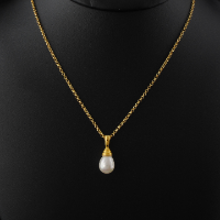Elégant Pendentif Argent et sa Goutte Nacrée pl. Or