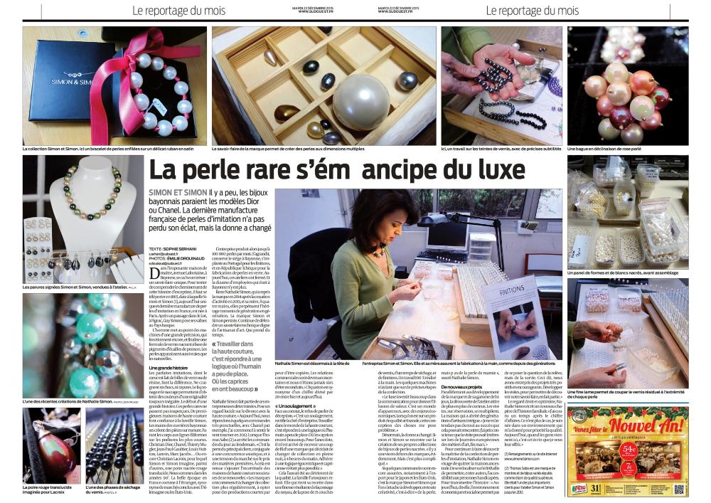 Journal Sud Ouest 22 décembre : reportage Perles Simon & Simon