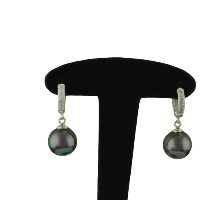 Boucle pendante créole Perle Noire et oxyde zirconium