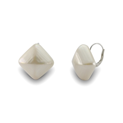 Boucles Cabochons originaux perles blanches Carrées irisées