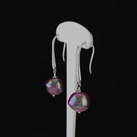Boucle Pendante Ondulation et Perle Baroque Rose