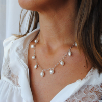 Collier Chaîne Perle Blanches Moderne