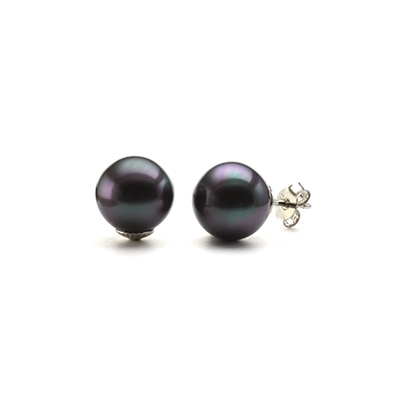 Boucles d'oreilles clous perles noires irisées