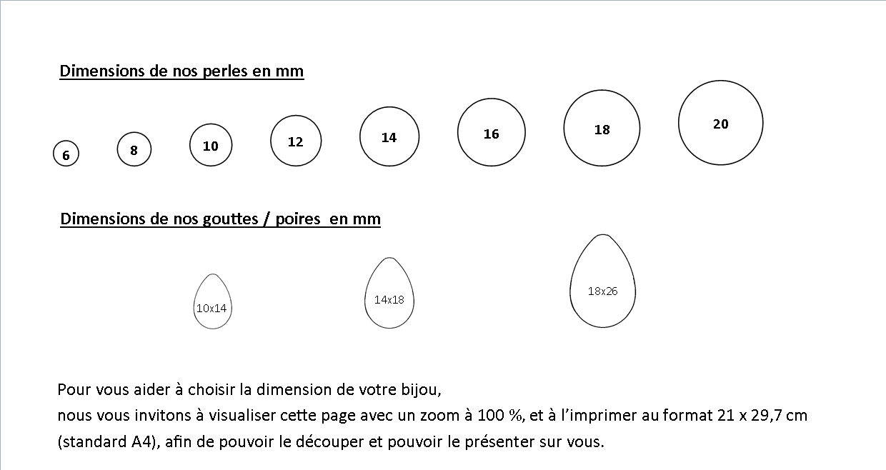 Agrandir l'image pour afficher les Dimensions des Perles