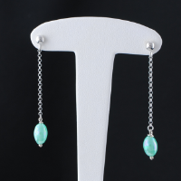Boucle Pendante Perle Verte chaine longue
