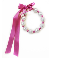 Bracelet de perle nouée blanche 14mm & ruban satin Caroline