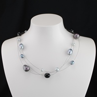 Collier avec perles noires grises 3 rangs original Aurore 