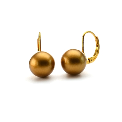 Boucles d'oreilles dormeuses fantaisies perles bronze doré laquées