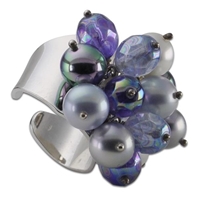 Grosse bague perles violettes lavande argent Audrey (L)