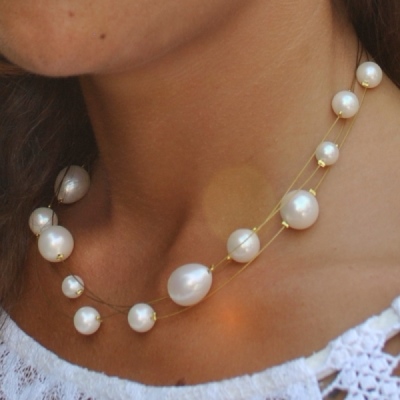 Collier Fantaisie Perles Nacré Blanc