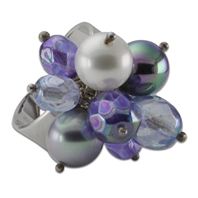Petite Bague en perles violettes lavande & argent rhodié Audrey (S)
