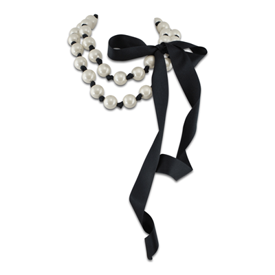 Collier Sautoir Rétro - Grosses Perles Vertes Sur Ruban Satin Avec Nœud - Occasion Parfaite