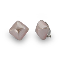 Boucles clips d'oreilles cabochons perles carrées roses nacré 18mm