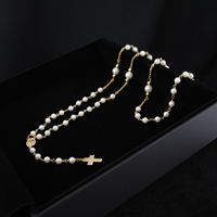 Collier Chapelet Croix Perle Blanche